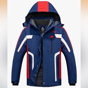 Wantdo Men's Ski Jacket Waterproof Snow Coats Warm Winter Coat With Hood Blue XL